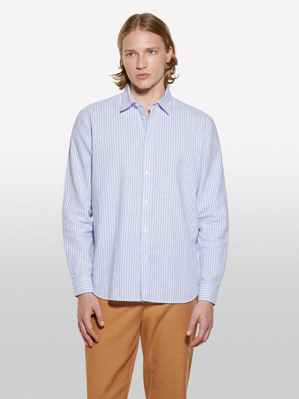 Keten Karışımlı Çizgili Regular Fit Gömlek Erkek Mavi Mix Gömlek - 325P51FCSQ03G