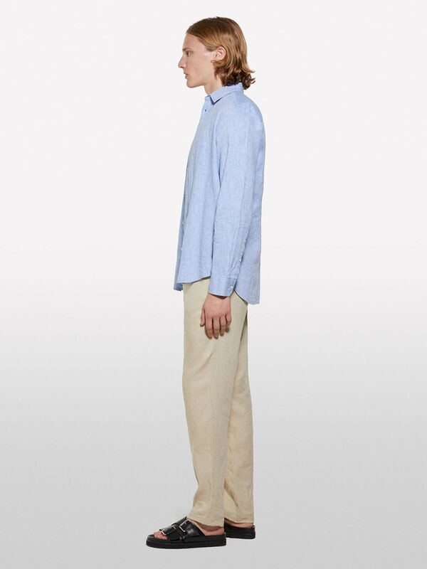 Keten Karışımlı Çizgili Regular Fit Gömlek Erkek Yeşil Gömlek - 325P51FCSQ03G