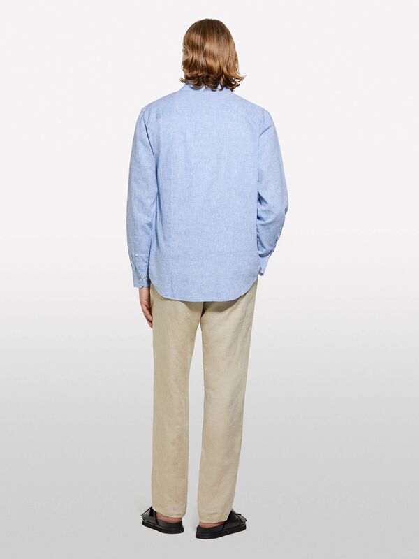 Keten Karışımlı Çizgili Regular Fit Gömlek Erkek Yeşil Gömlek - 325P51FCSQ03G