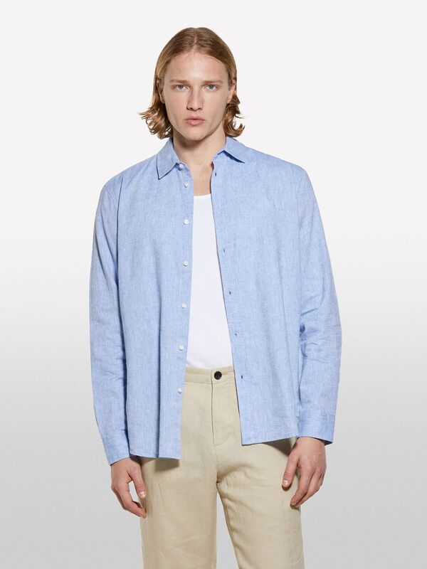 Keten Karışımlı Çizgili Regular Fit Gömlek Erkek Yeşil Gömlek - 325P51FCSQ03G