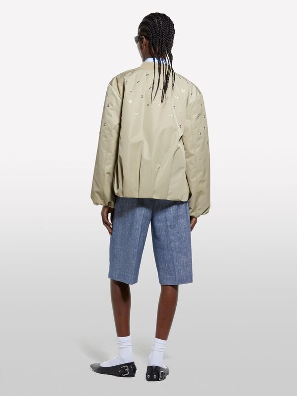 Keten Karışımlı Denim Görünümlü Şort Kadın Mavi Denim Şort - 325P4MNUL901J