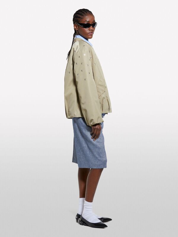 Keten Karışımlı Denim Görünümlü Şort Kadın Mavi Denim Şort - 325P4MNUL901J