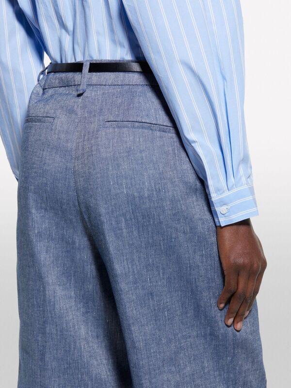 Keten Karışımlı Denim Görünümlü Şort Kadın Mavi Denim Şort - 325P4MNUL901J