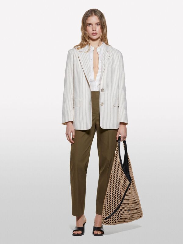 Keten Karışımlı Düğmeli Cepli Blazer Ceket Kadın Siyah Ceket - 325P25ICLW030