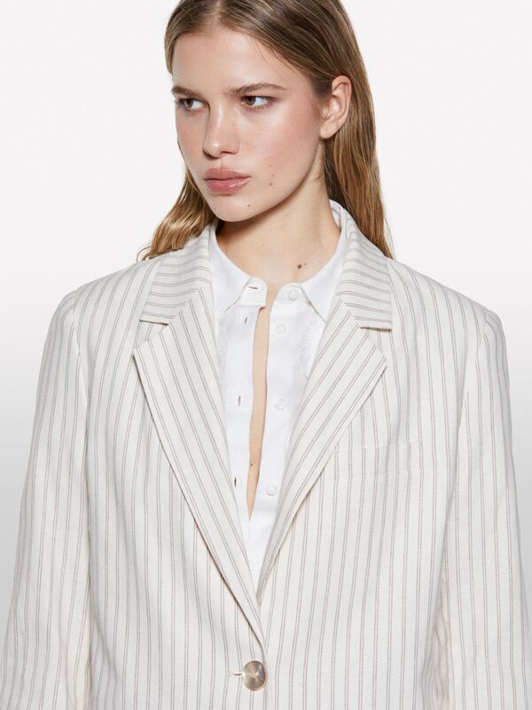 Sisley - Keten Karışımlı Düğmeli Cepli Blazer Ceket Kadın Siyah Ceket - 325P25ICLW030