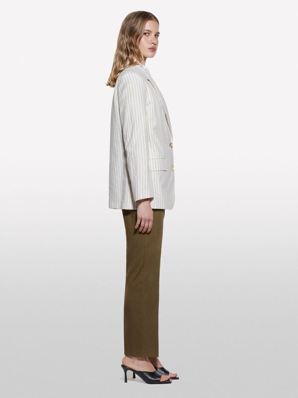 Keten Karışımlı Düğmeli Cepli Blazer Ceket Kadın Siyah Ceket - 325P25ICLW030