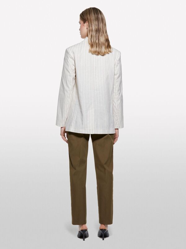 Keten Karışımlı Düğmeli Cepli Blazer Ceket Kadın Siyah Ceket - 325P25ICLW030