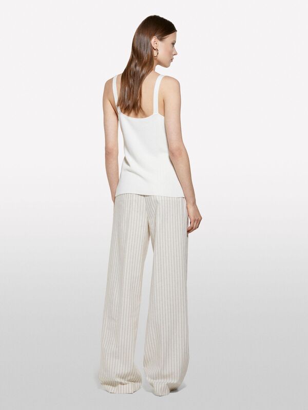 Sisley - Keten Karışımlı Düğmeli Yüksek Bel Palazzo Pantolon Kadın Siyah Pantolon - 325P45ICLF06W