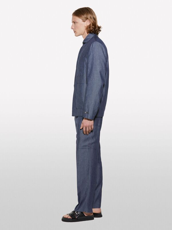 Keten Karışımlı Gizli Düğmeli Astarsız Ceket Erkek Mavi Ceket - 325P2NZVSW02A