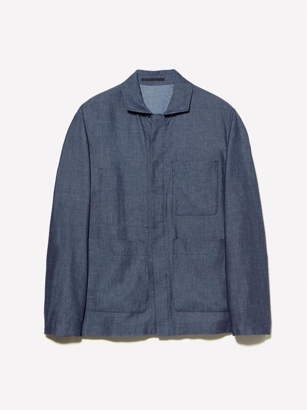 Keten Karışımlı Gizli Düğmeli Astarsız Ceket Erkek Mavi Ceket - 325P2NZVSW02A