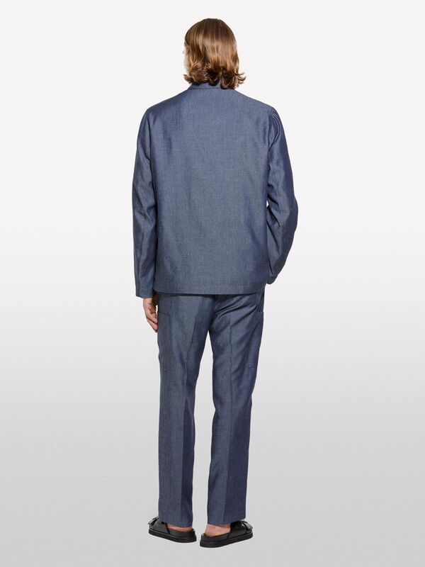 Sisley - Keten Karışımlı Gizli Düğmeli Astarsız Ceket Erkek Mavi Ceket - 325P2NZVSW02A