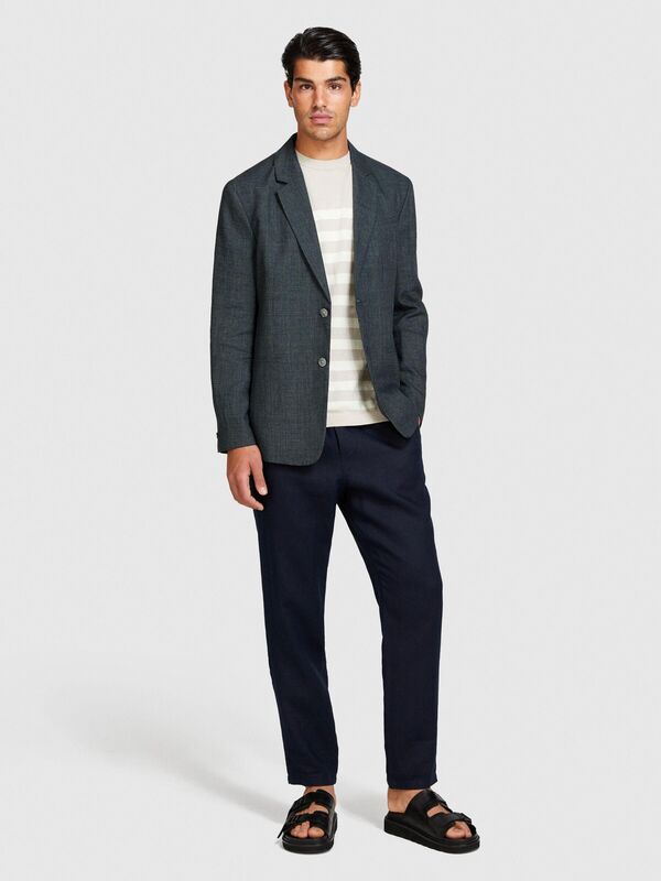 Keten Karışımlı İki Düğmeli Biye Cep Detaylı Ceket Erkek Siyah Mix Ceket - 324P234XSW01V