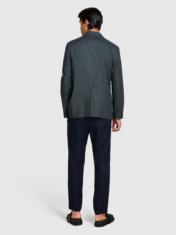 Keten Karışımlı İki Düğmeli Biye Cep Detaylı Ceket Erkek Siyah Mix Ceket - 324P234XSW01V