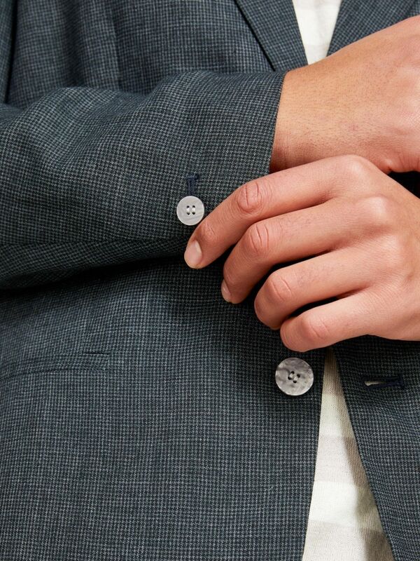 Sisley - Keten Karışımlı İki Düğmeli Biye Cep Detaylı Ceket Erkek Siyah Mix Ceket - 324P234XSW01V