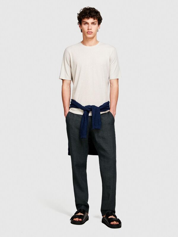 Keten Karışımlı Normal Kesim Bisiklet Yaka T-Shirt Erkek Gri T-Shirt - 324P3IYCS103T