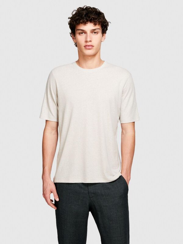 Sisley - Keten Karışımlı Normal Kesim Bisiklet Yaka T-Shirt Erkek Gri T-Shirt - 324P3IYCS103T