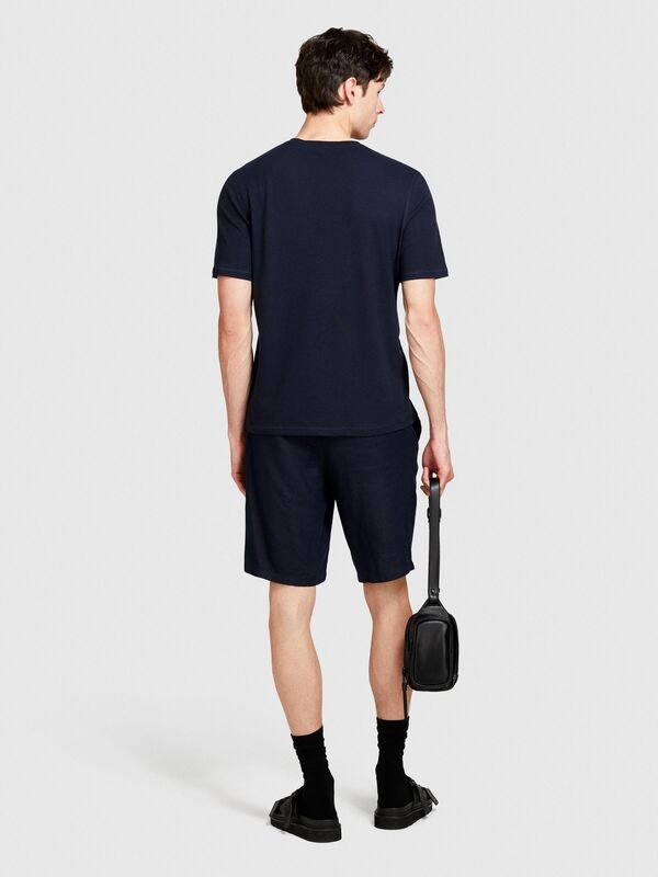 Keten Karışımlı Normal Kesim Bisiklet Yaka T-Shirt Erkek Lacivert T-Shirt - 324P3IYCS103T