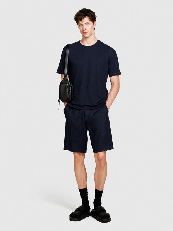 Keten Karışımlı Normal Kesim Bisiklet Yaka T-Shirt Erkek Lacivert T-Shirt - 324P3IYCS103T