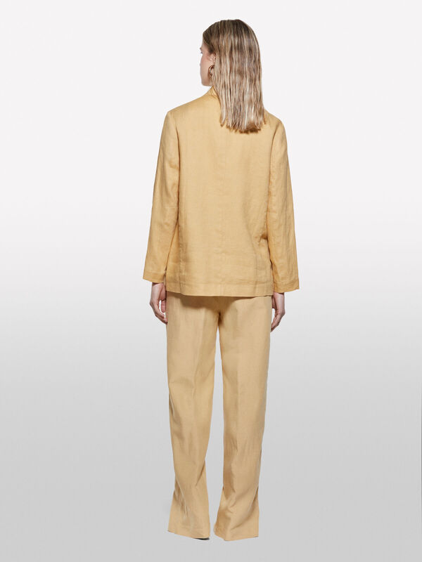 Keten Karışımlı Pile Detaylı Palazzo Pantolon Kadın Sarı Pantolon - 325P4HZELF06S