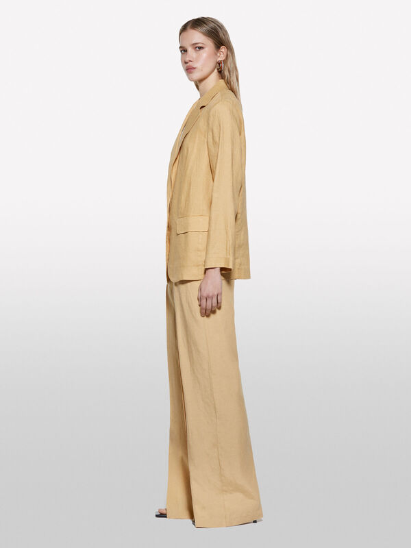 Keten Karışımlı Pile Detaylı Palazzo Pantolon Kadın Sarı Pantolon - 325P4HZELF06S