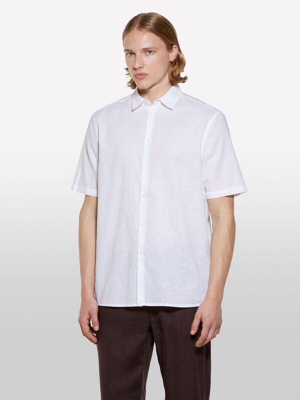 Keten Karışımlı Regular Fit Kısa Kollu Gömlek Erkek Beyaz Gömlek - 325P51FCSQ03K