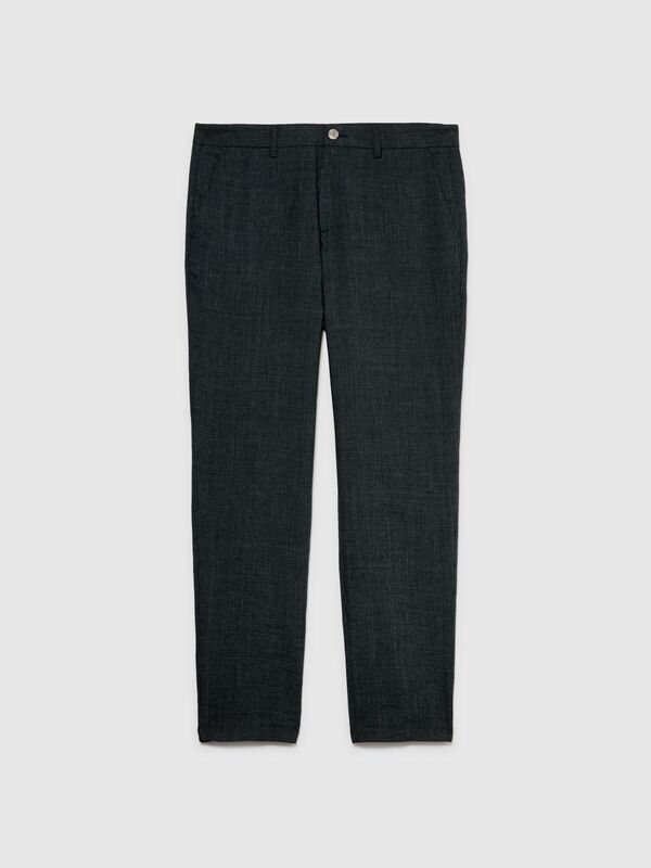 Keten Karışımlı Slim Confort Fit Pantolon Erkek Siyah Mix Pantolon - 324P434XSF04A