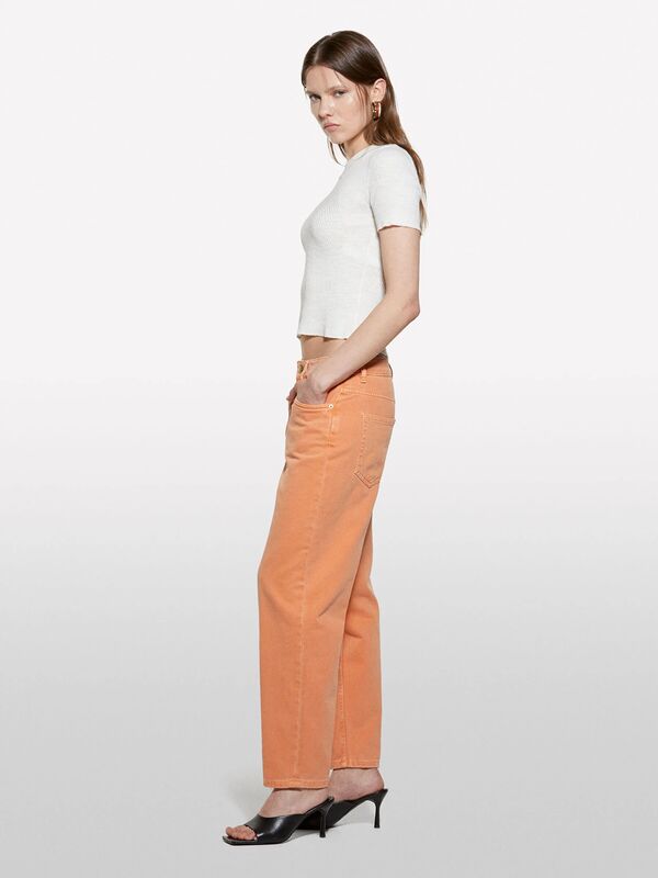 Keten Karışımlı Slim Fit Kısa Kollu Kazak Kadın Beyaz Kazak - 325P105GM106G