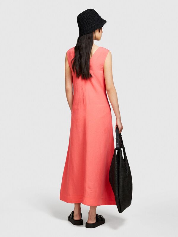 Sisley - Keten Karışımlı V Yaka A Kesim Yandan Fermuarlı Uzun Elbise Kadın Düzenlenecek Elbise - 324P40BRLV060