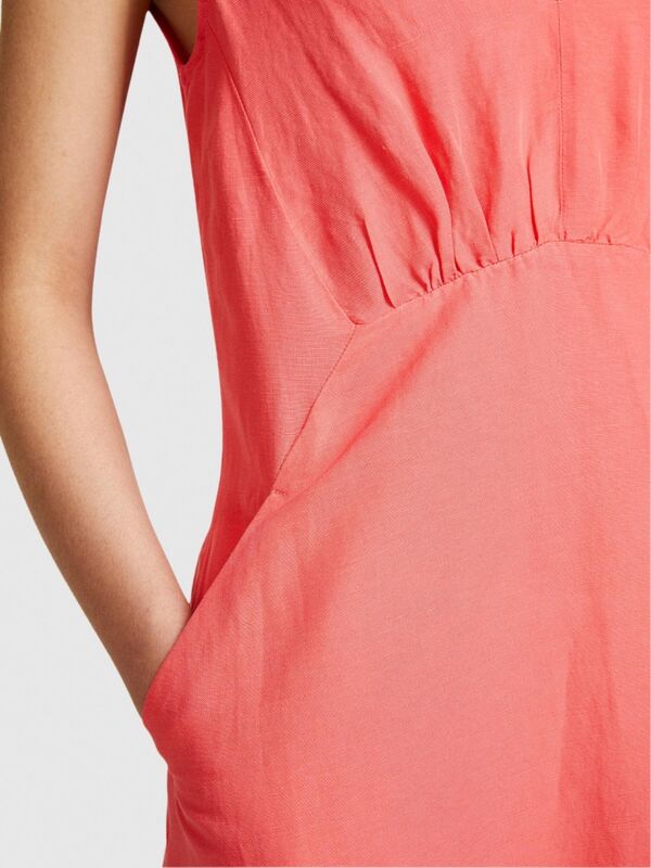 Keten Karışımlı V Yaka A Kesim Yandan Fermuarlı Uzun Elbise Kadın Düzenlenecek Elbise - 324P40BRLV060