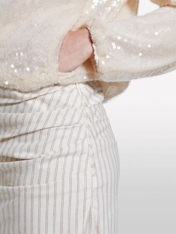 Keten Karışımlı Yandan Fermuarlı Slim Fit Midi Etek Kadın Siyah Etek - 325P45ICL002P