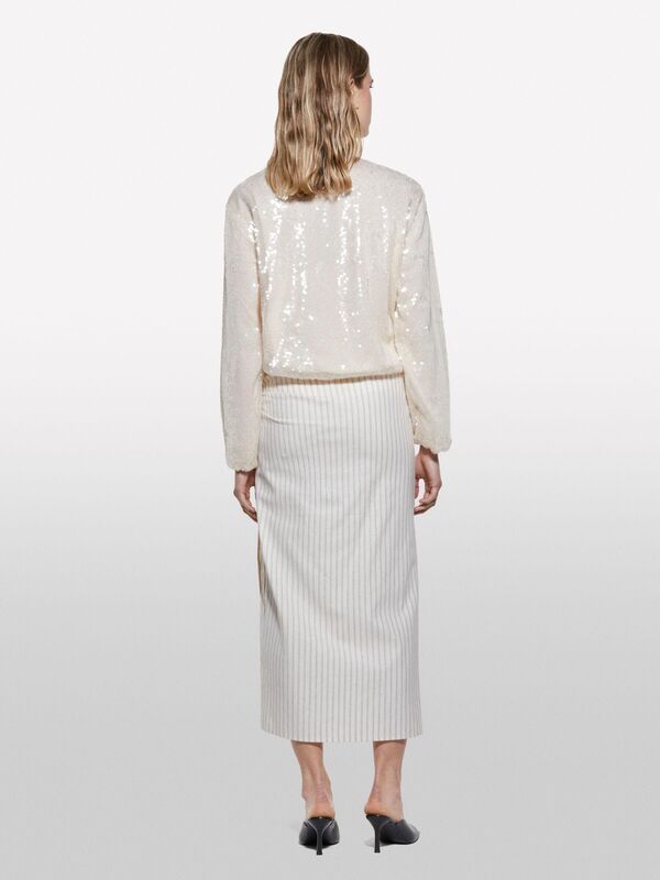 Keten Karışımlı Yandan Fermuarlı Slim Fit Midi Etek Kadın Siyah Etek - 325P45ICL002P