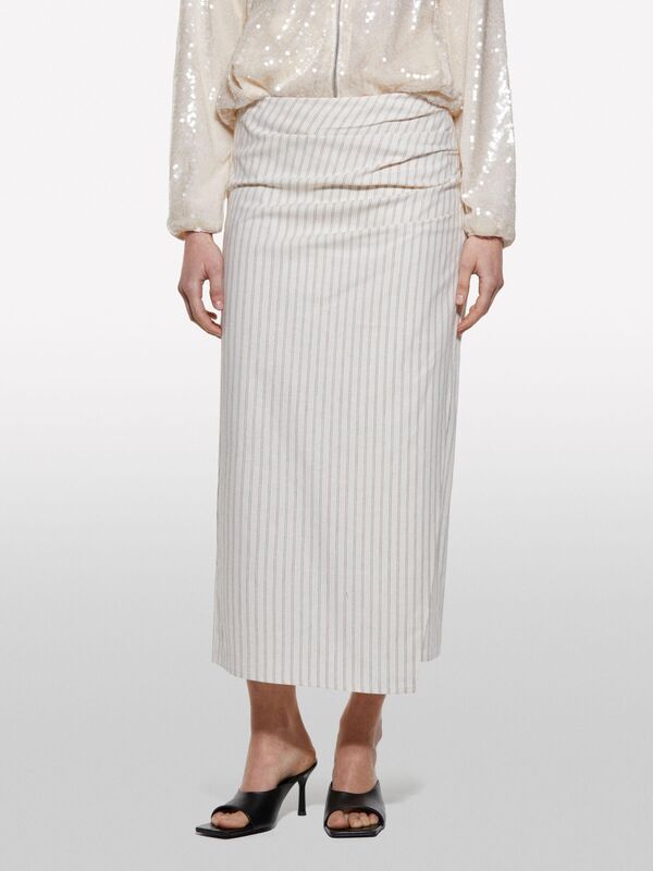 Sisley - Keten Karışımlı Yandan Fermuarlı Slim Fit Midi Etek Kadın Siyah Etek - 325P45ICL002P