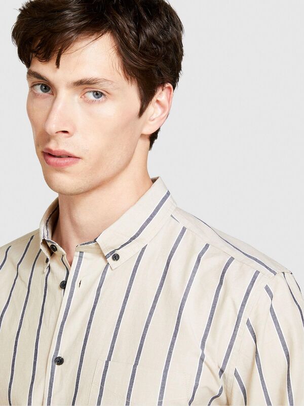 Keten Pamuk Karışımlı Çizgili Yakası Düğmeli Gömlek Erkek Siyah Mix Gömlek - 324P5ZKYSQ03I