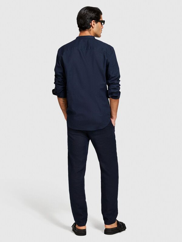 Keten Pamuk Karışımlı Hakim Yaka Regular Fit Gömlek Erkek Lacivert Gömlek - 324P59A2SQ03J