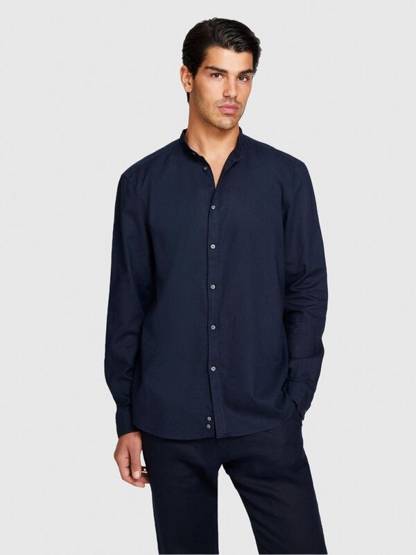 Keten Pamuk Karışımlı Hakim Yaka Regular Fit Gömlek Erkek Lacivert Gömlek - 324P59A2SQ03J