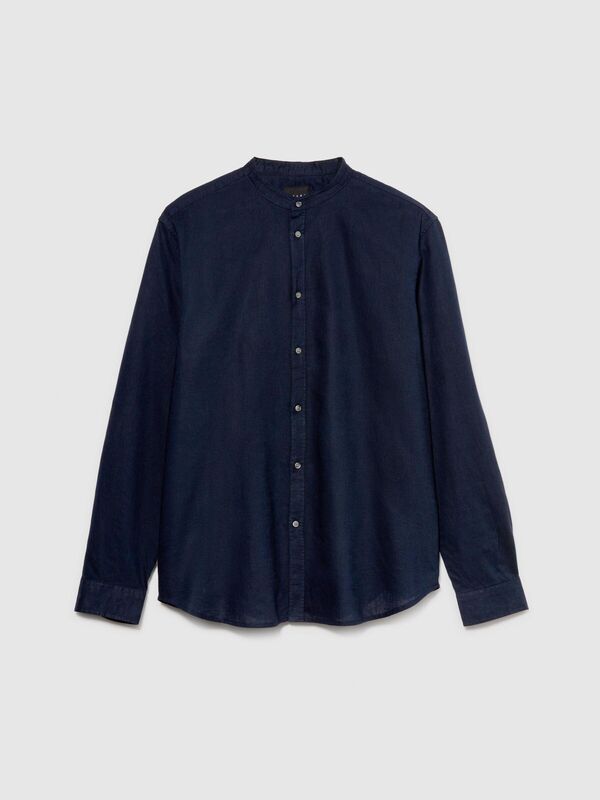 Keten Pamuk Karışımlı Hakim Yaka Regular Fit Gömlek Erkek Lacivert Gömlek - 324P59A2SQ03J