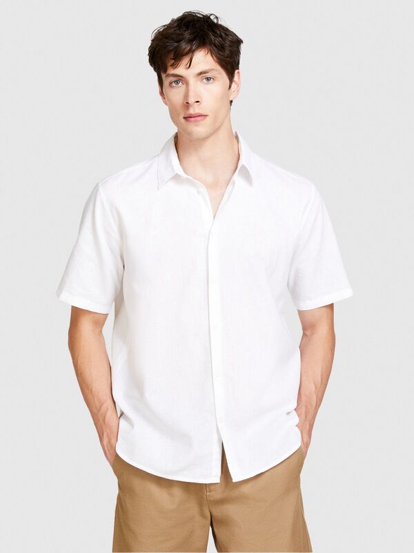 Keten Pamuk Karışımlı Pileli Regular Fit Kısa Kollu Gömlek Erkek Beyaz Gömlek - 324P59A2SQ03K Keten Pamuk Karışımlı Pileli Regular Fit Kısa Kollu Gömlek Erkek Beyaz Gömlek - 324P59A2SQ03K