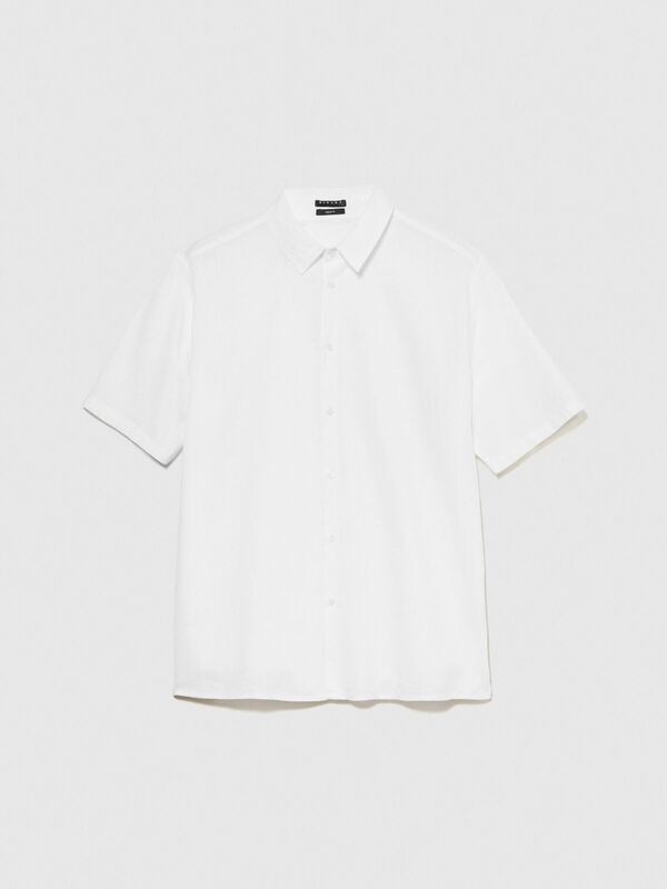 Keten Pamuk Karışımlı Pileli Regular Fit Kısa Kollu Gömlek Erkek Beyaz Gömlek - 324P59A2SQ03K Keten Pamuk Karışımlı Pileli Regular Fit Kısa Kollu Gömlek Erkek Beyaz Gömlek - 324P59A2SQ03K