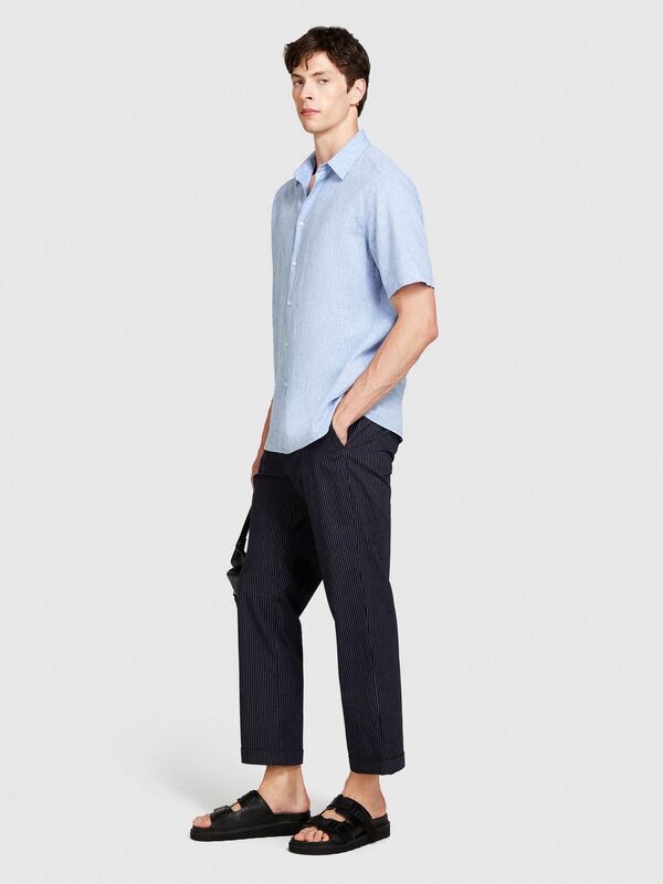 Keten Pamuk Karışımlı Pileli Regular Fit Kısa Kollu Gömlek Erkek Mix Gömlek - 324P59A2SQ03K