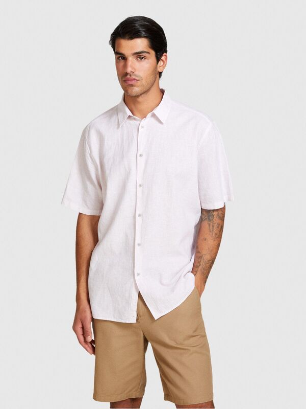 Keten Pamuk Karışımlı Pileli Regular Fit Kısa Kollu Gömlek Erkek Mix Gömlek - 324P59A2SQ03K