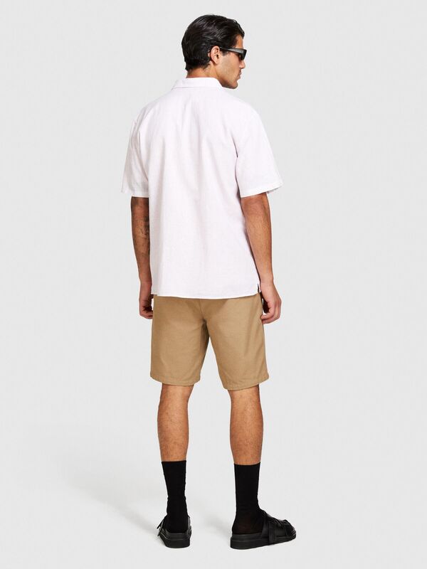 Sisley - Keten Pamuk Karışımlı Pileli Regular Fit Kısa Kollu Gömlek Erkek Mix Gömlek - 324P59A2SQ03K