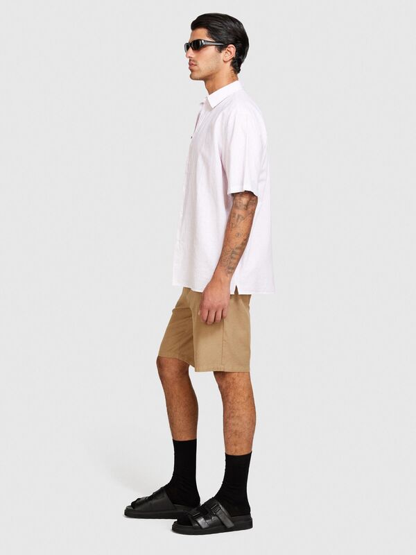 Keten Pamuk Karışımlı Pileli Regular Fit Kısa Kollu Gömlek Erkek Mix Gömlek - 324P59A2SQ03K