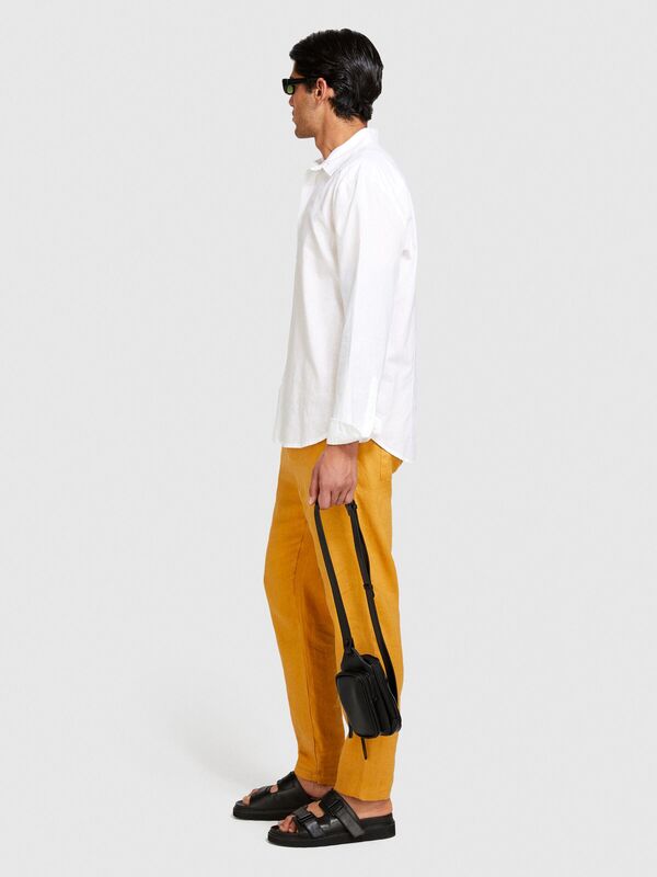 Keten Pamuk Karışımlı Slim Fit Gömlek Erkek Beyaz Gömlek - 324P59A2SQ03G