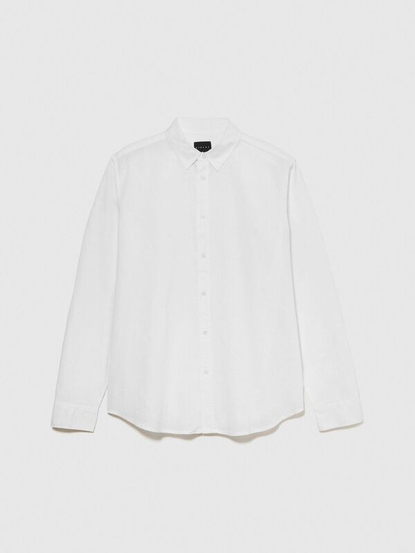 Keten Pamuk Karışımlı Slim Fit Gömlek Erkek Beyaz Gömlek - 324P59A2SQ03G