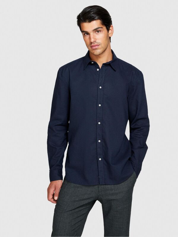 Keten Pamuk Karışımlı Slim Fit Gömlek Erkek Lacivert Gömlek - 324P59A2SQ03G