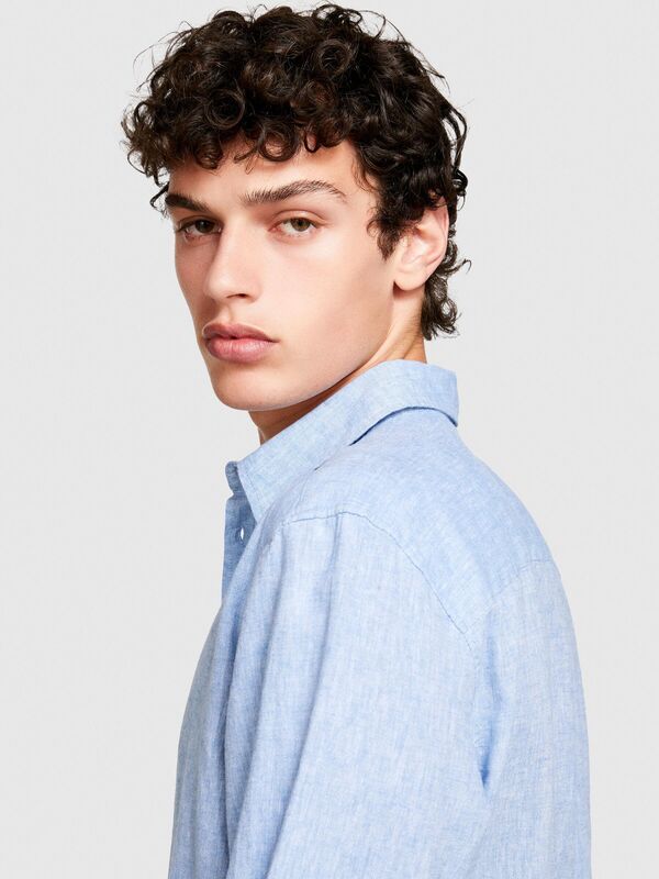 Keten Pamuk Karışımlı Slim Fit Gömlek Erkek Yeşil Gömlek - 324P59A2SQ03G