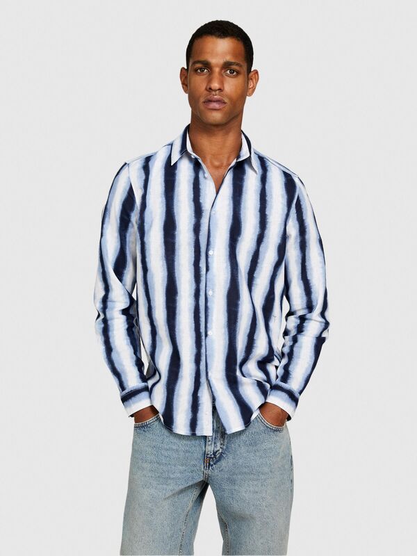 Keten Pamuk Karışımlı Tamamı Desenli Slim Fit Gömlek Erkek Siyah Mix Gömlek - 324P57BXSQ03M