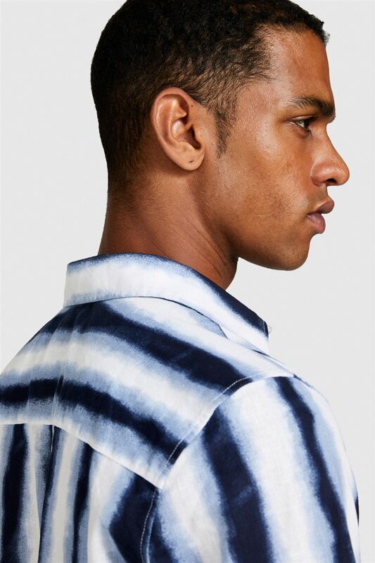 Keten Pamuk Karışımlı Tamamı Desenli Slim Fit Gömlek Erkek Siyah Gömlek - 324P57BXSQ03M