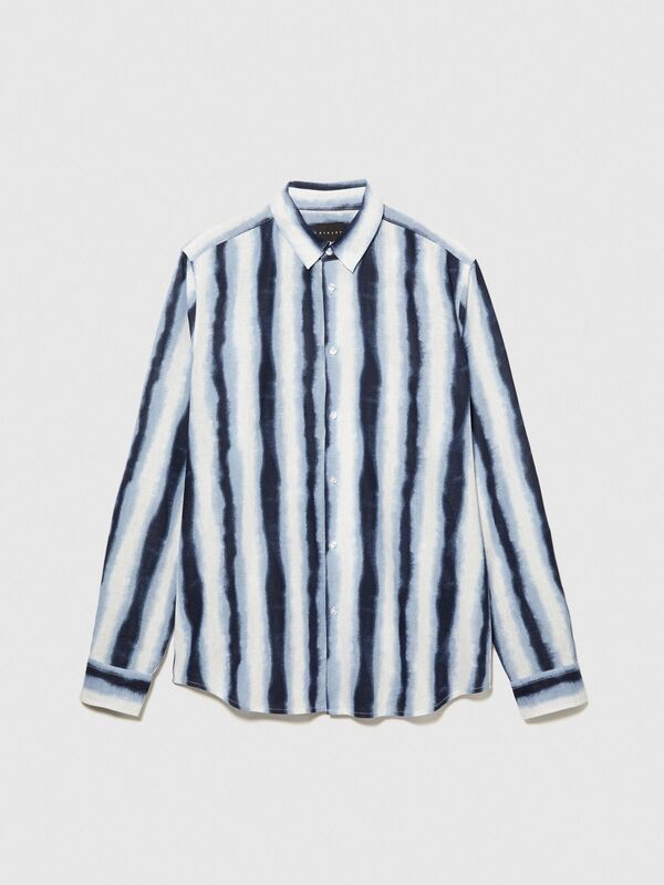 Keten Pamuk Karışımlı Tamamı Desenli Slim Fit Gömlek Erkek Siyah Gömlek - 324P57BXSQ03M