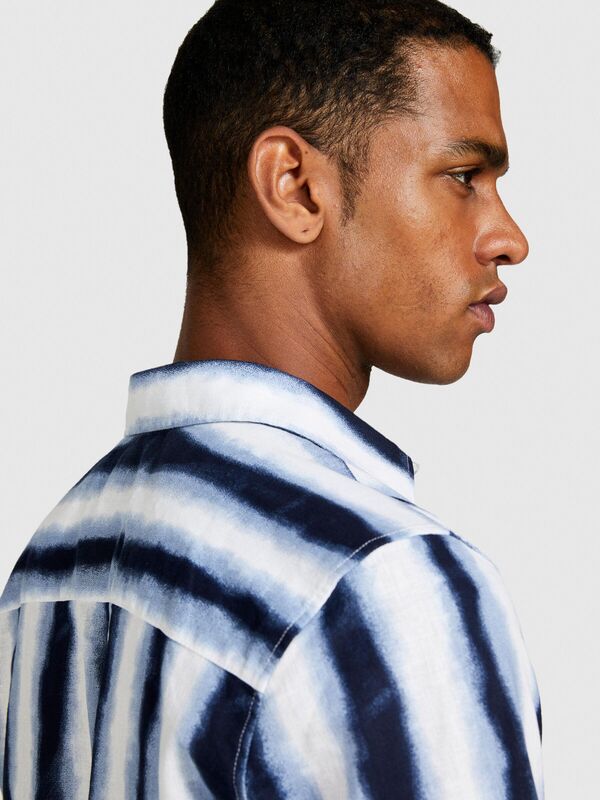 Keten Pamuk Karışımlı Tamamı Desenli Slim Fit Gömlek Erkek Siyah Gömlek - 324P57BXSQ03M